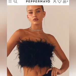 PepperMayo Feather Crop Top Black Never Worn Size Sm/4